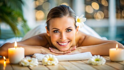 Naklejka premium Portrait of Smiling Woman Enjoying Spa Day 