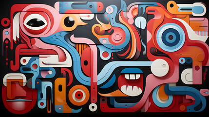 Obraz premium cartoon characters stylized in a clean and contemporary graphic style pattern geometric shapes design poster background