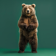 Obraz premium Full body of bear on solid green screen background, fashion photography, evenly lighting