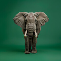 Full body of elephant on solid green screen background, fashion photography, evenly lighting