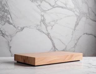 Marble wall with a wooden table in the center