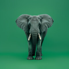 Full body of elephant on solid green screen background, fashion photography, evenly lighting