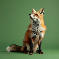 Full body of fox on solid green screen background, fashion photography, evenly lighting