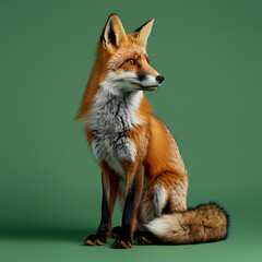 Full body of fox on solid green screen background, fashion photography, evenly lighting