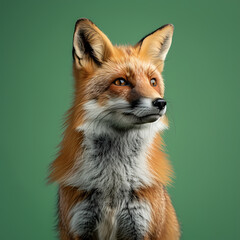 Full body of fox on solid green screen background, fashion photography, evenly lighting
