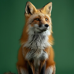 Obraz premium Full body of fox on solid green screen background, fashion photography, evenly lighting