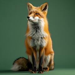 Obraz premium Full body of fox on solid green screen background, fashion photography, evenly lighting