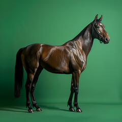 Obraz premium Full body of horse on solid green screen background, fashion photography, evenly lighting