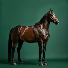 Obraz premium Full body of horse on solid green screen background, fashion photography, evenly lighting
