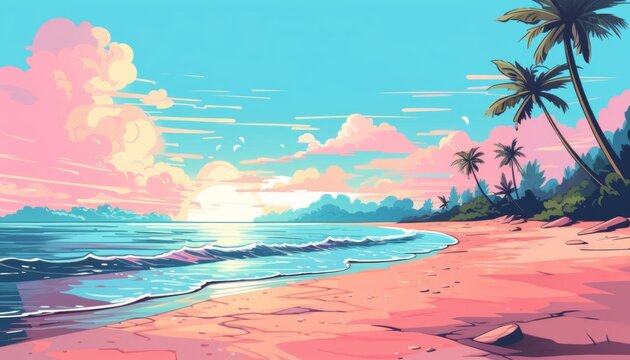 Pastel background flat design side view beach theme animation Complementary Color Scheme