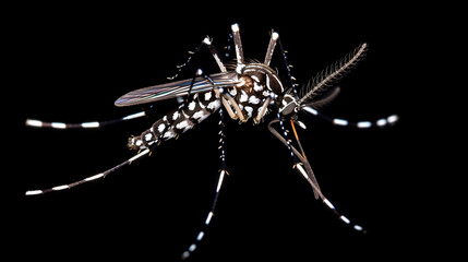 Fototapeta premium portrait of a mosquito on black background - mosquito-borne diseases concept