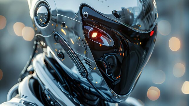 futuristic female metal robot, unusual extraterrestrial life form made of chrome