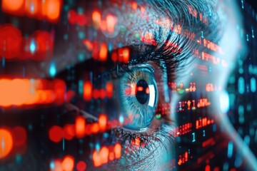 Digital device showing a hacked eye focus warning, tech alert theme with glitching graphics