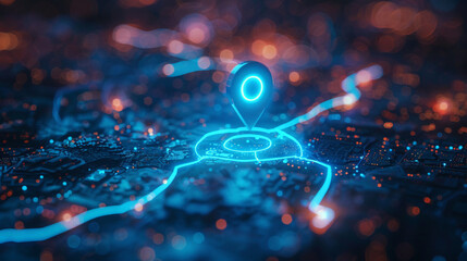 futuristic map pin location AI technology background