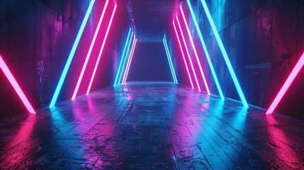 3d technology abstract neon light background, empty space scene, spotlight, dark night, virtual reality,