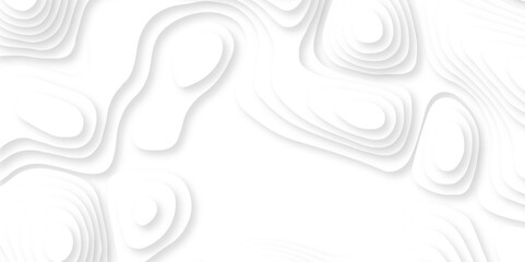 Abstract wavy line white paper cut background. Topographic canyon geometric map relief texture with curved layers and shadow. Abstract realistic papercut