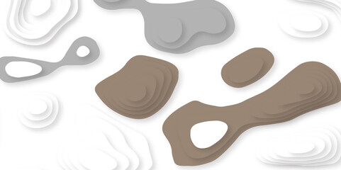 Abstract wavy line gray and brown paper cut background. Topographic canyon geometric map relief texture with curved layers and shadow. Abstract realistic papercut