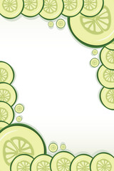 Vegetable cucumber border or slice of cucumber frame banner with copy space