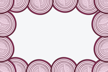 Border of red onion sliced with rings. Onion frame