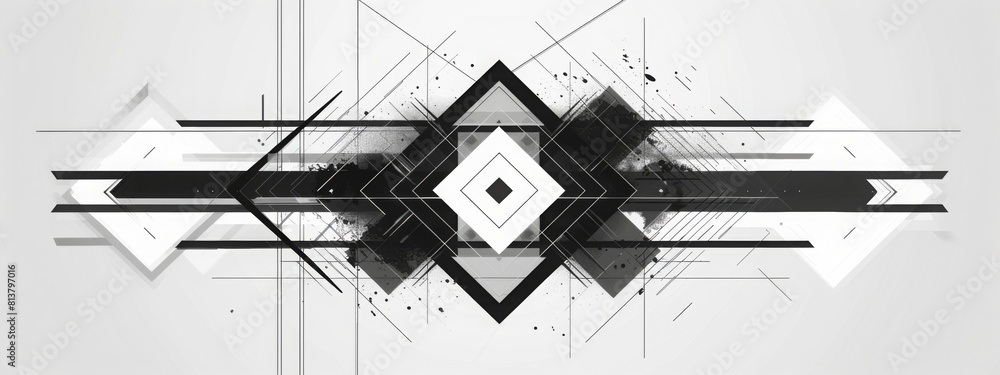 Aufkleber An abstract composition featuring intersecting black and white lines creating a dynamic and geometric pattern.