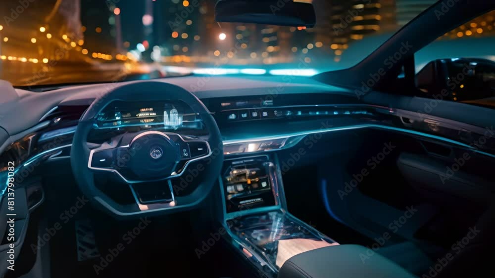 Poster modern smart car technology intelligent system using heads up display (hud) autonomous self driving 