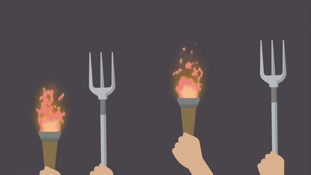 pitchforks and torches protest. Witch hunt and persecution