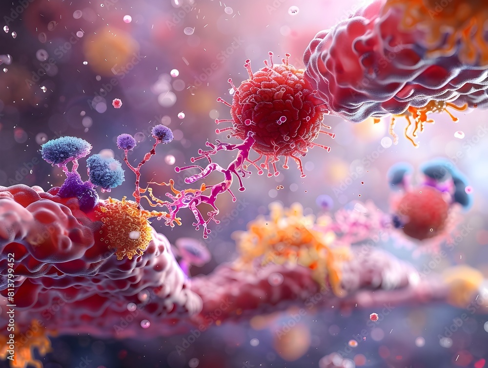 Aufkleber insulin driven cell differentiation and tissue specialization illustrated in dynamic 3d render
