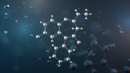 chlordiazepoxide molecular structure, 3d model molecule, sedative, structural chemical formula view from a microscope
