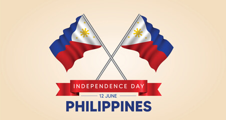 Philippines Independence Day 12 June waving cross flag vector poster