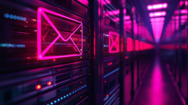 Illustration of a shielded email server with spam filtering and encryption