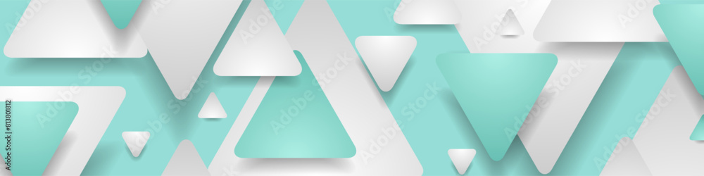 Aufkleber mint and grey paper triangles abstract tech background. vector geometry banner design