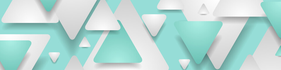 Mint and grey paper triangles abstract tech background. Vector geometry banner design