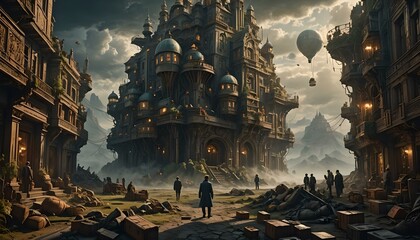 Fantasy scene with old castle at night. 3D illustration.