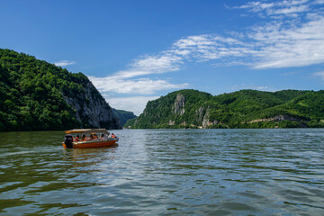 boat on the river, Danube Boilers, Mehedinti, Romania 