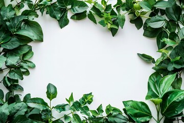 Naklejka premium a white empty space with leaves forming a green border