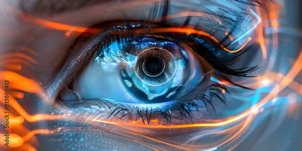 Poster detailed image of advanced augmented reality eye technology in closeup view. concept augmented reali