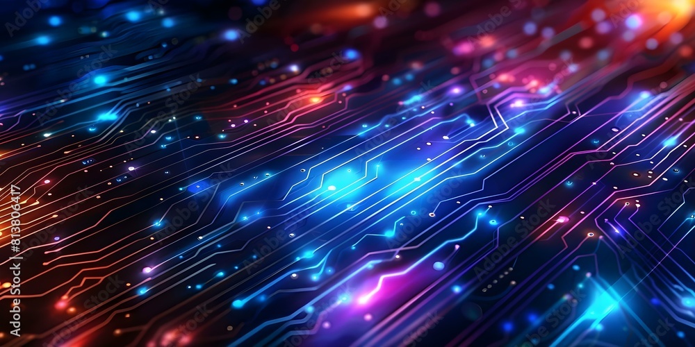 Poster computer circuit board with blue light on dark background created with technology. concept technolog