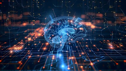 Obraz premium Technology background in machine learning data exchange and deep learning. Concept Machine Learning, Data Exchange, Deep Learning, Technology Background