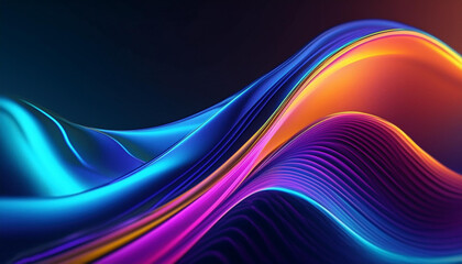 Fototapeta premium Wallpaper or background of colorful shiny 3D waves on a dark background. Decor and design. AI Generated