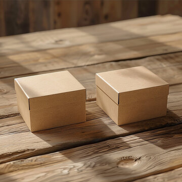 simple cardbox for product pakaging on a wood table mockup generated by AI 