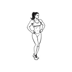 woman athletes silhouette, outline, line art. isolated on white vector illustration. female runner, sprinter, gym, fitness, sport, exercise drawing. 