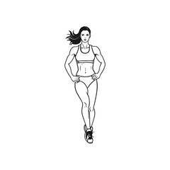 woman athletes silhouette, outline, line art. isolated on white vector illustration. female runner, sprinter, gym, fitness, sport, exercise drawing. 