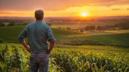 Fototapeta premium farmer or agronomist is working at his corn field or maize field at agriculture farm.