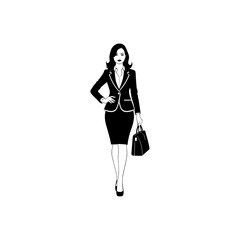 business woman, female office worker, woman in suit silhouette. womans office fashion girl. business people. isolated in white vector illustration. 