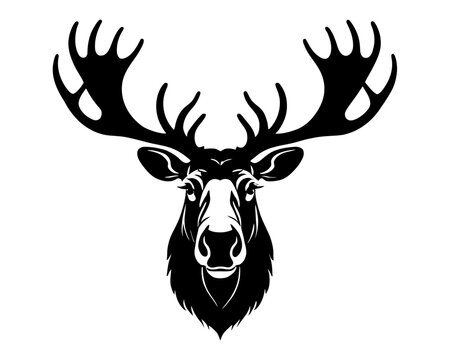 silhouette of a moose head isolated in white background. Elk head. Reindeer head. Wild animal. Hunting logo. vector illustration clip art.