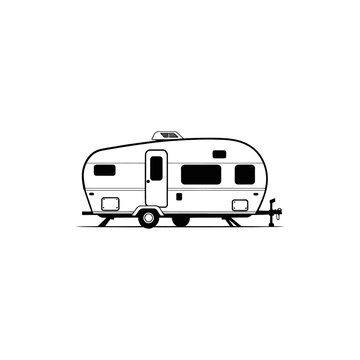 recommend clip art: RV Camper trailer Motor Home silhouette. Campervan RV caravan vehicle isolated in white. camping car, Travel SUV, pickup, truck and transport vector illustration. hand drawn stock clip art