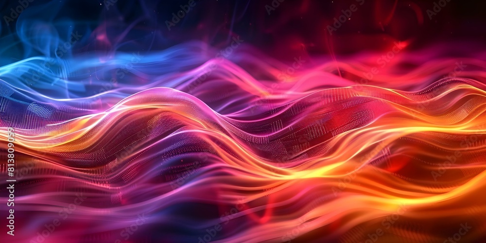 Poster visualizing wavy lines in a digital code field in d. concept digital art, coding techniques, wavy li