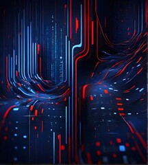  Abstract digital codes lines blue and red background