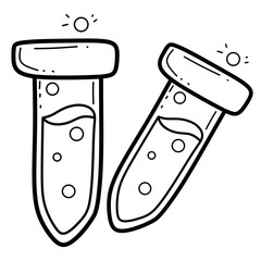 Illustration of experimental equipment, beaker, apple shaped flask, water bottle, Eureka cup