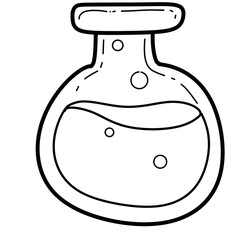 Illustration of experimental equipment, beaker, apple shaped flask, water bottle, Eureka cup